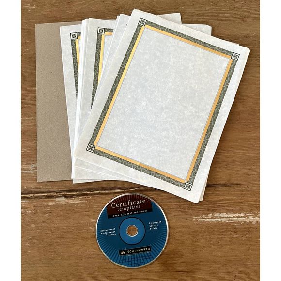 Southworth Gold Foil Inlay Certificate Stationary Paper Bulk + CD for Templates - Picture 2 of 5